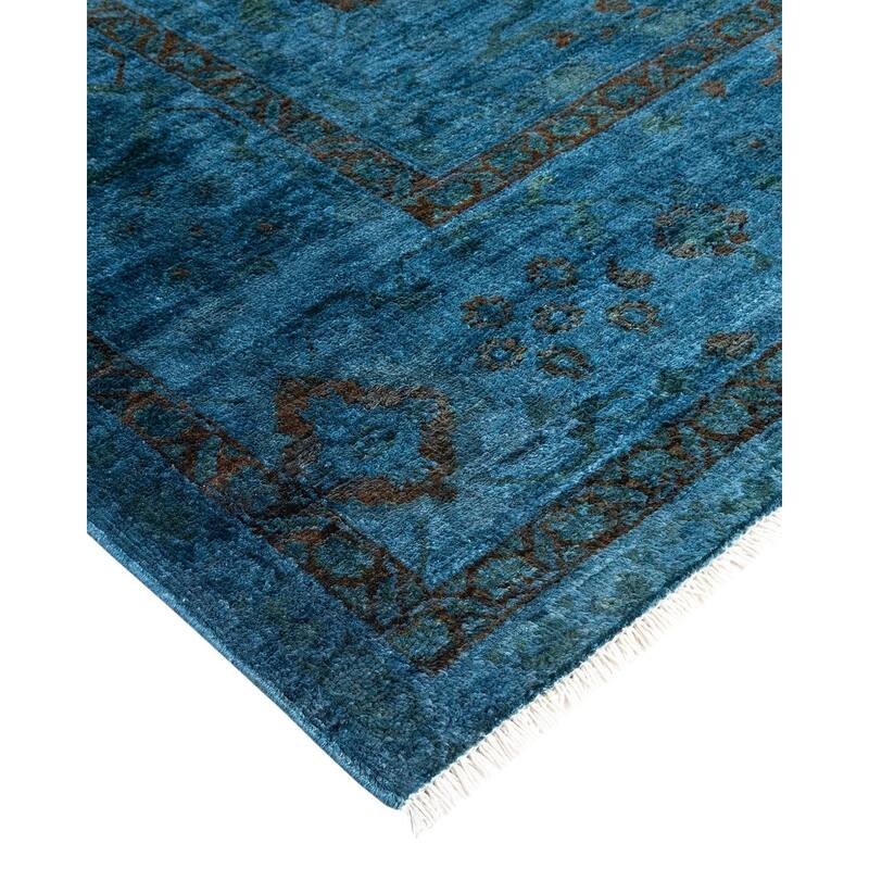 Overton Hand Knotted Wool Vintage Inspired Modern Contemporary Overdyed Blue Area Rug - 9' 1" x 11' 6"