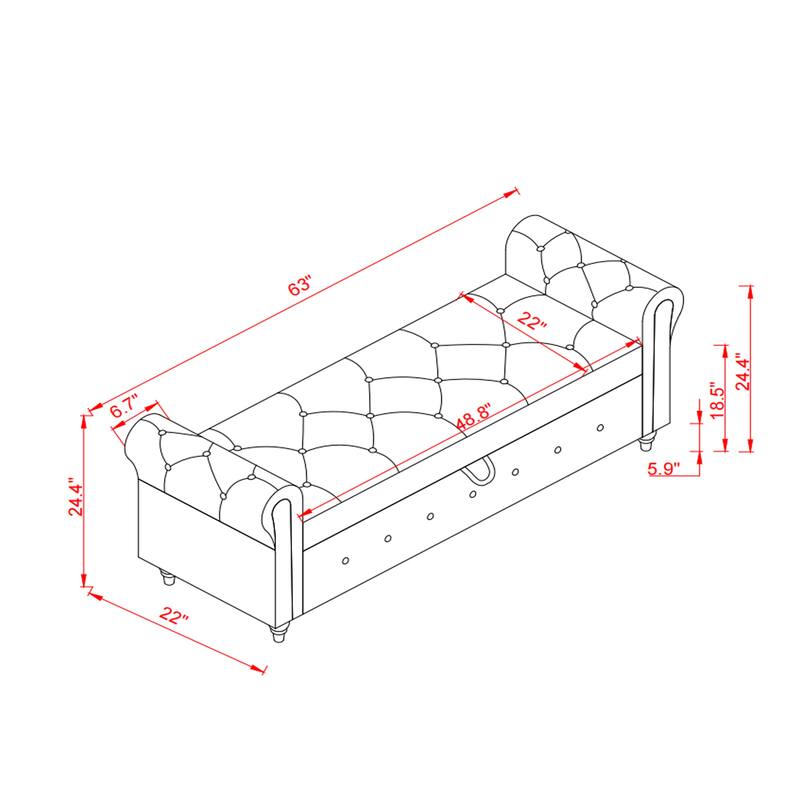 63" Fabric Bed Bench With Storage