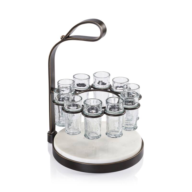 Tequilero 10-Piece Tequila Shot Set with Marble Cutting Board - Dark Bronze