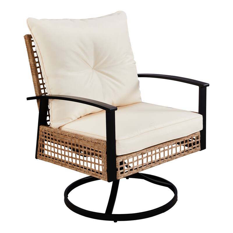 Yellow Outdoor Bistro Set Included Swivel Rocking Chairs and Coffee Table with Weather-Resistant Frame - 25” x 22” x 32.1”