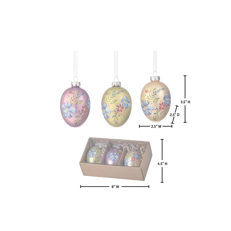3.5" Glass Spring Blossom Egg Ornament Box of 3