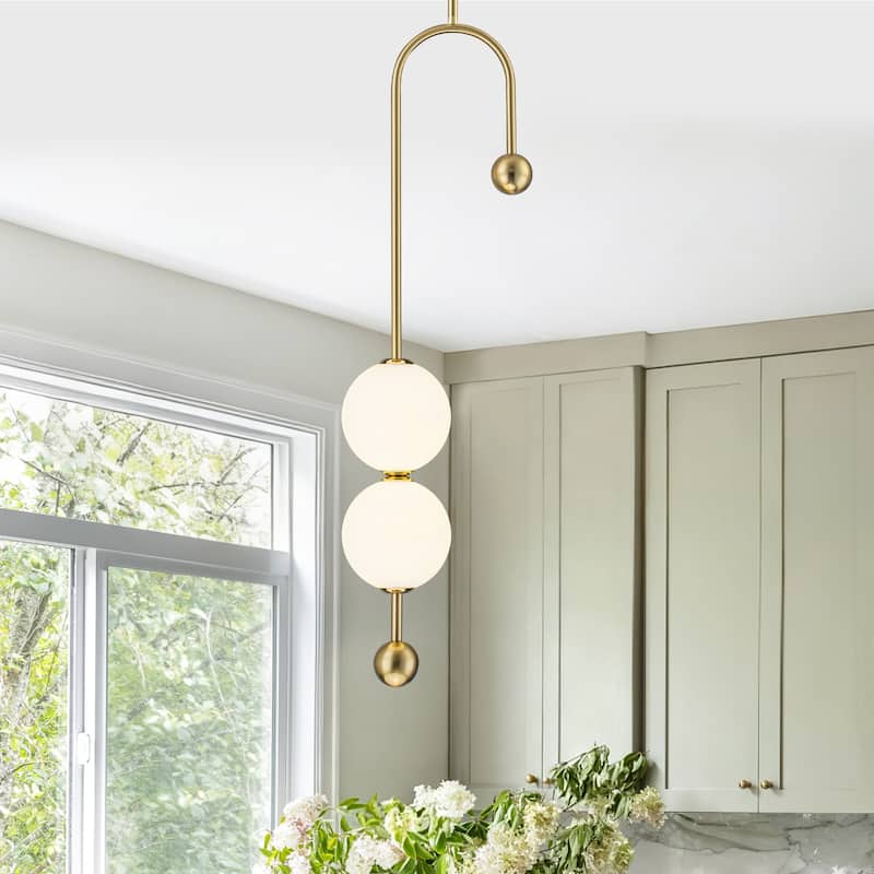 Dual Globe LED Pendant Light Dimmable Modern Hanging Fixture - Gold