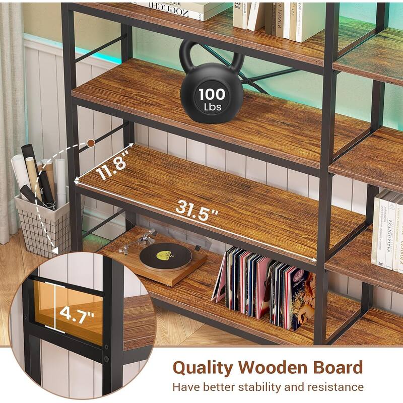 LED 5 Tier Bookshelf 55 inch Wide Bookcase Pegboard Storage Bag
