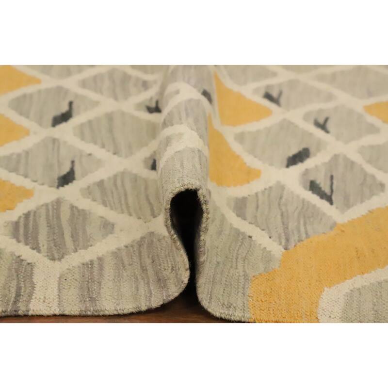 Hand Woven Oriental 100% Wool Carpet Southwestern Modern Greys & Charcoal Kilim Runner Rug - 9' 9'' X 2' 8''