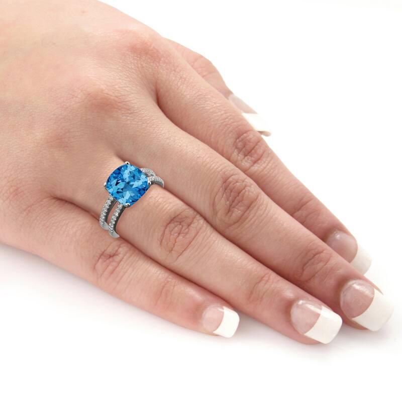 Auriya Modern 5ct Cushion-cut Swiss Blue Topaz and Diamond Engagement Ring 1/4cttw 14k Gold