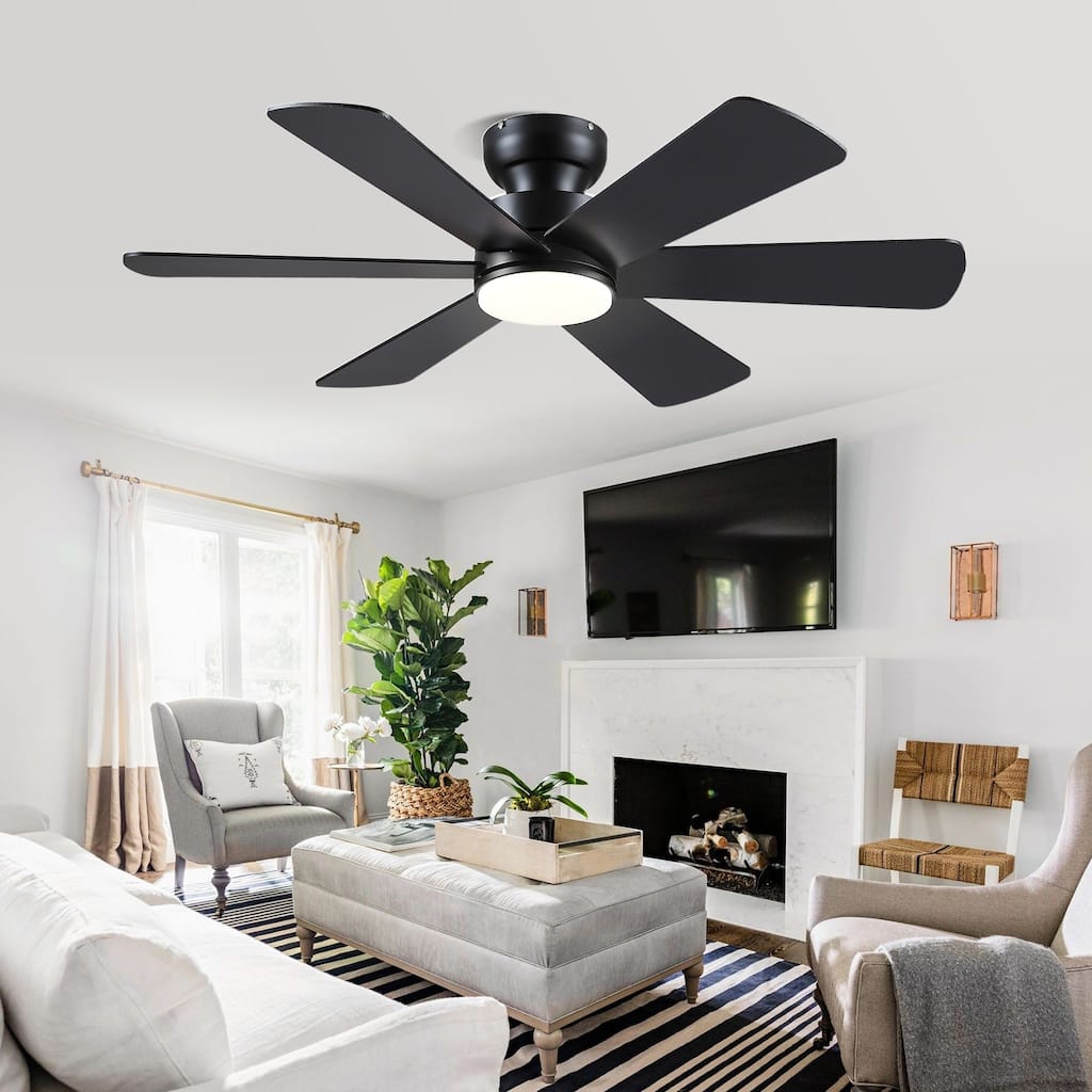 46 Inch Flush Mount Ceiling Fan with 6 Blades,Remote and APP Control,for Bedroom,Living Room,Patio - 46 Inches