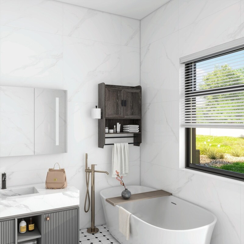 Bathroom Wall Cabinet with Adjustable Shelf Towel Bar and Paper Holder Bed Bath Beyond 40126412