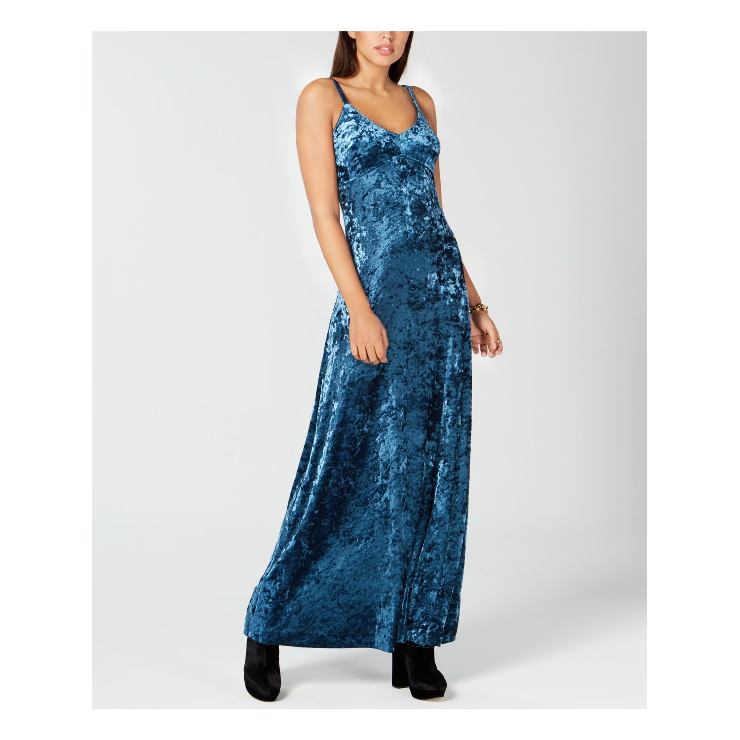 velvet spaghetti strap maxi dress