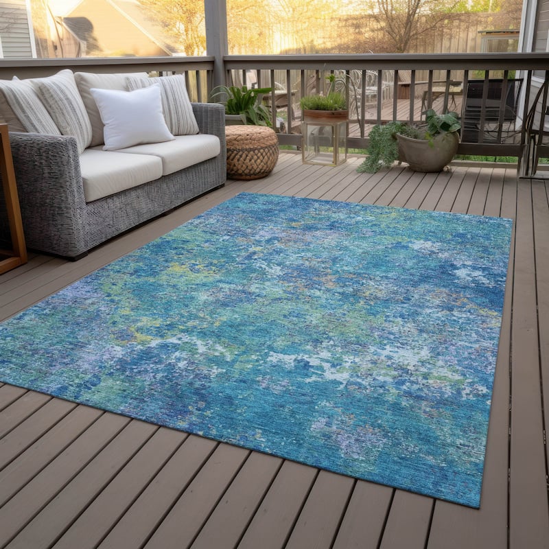 Machine Washable Indoor/Outdoor Abstract Watercolor Chantille Rug