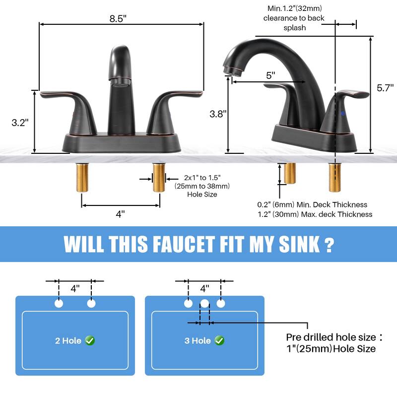 WOWOW 4 in. Centerset Double Handle High Arc Bathroom Sink Faucet