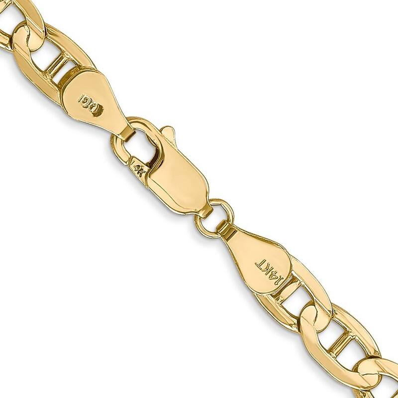 Curata 14k Yellow Gold Solid Polished 5.25mm Concave Nautical Ship Mariner Anchor Chain Bracelet Lobster Claw