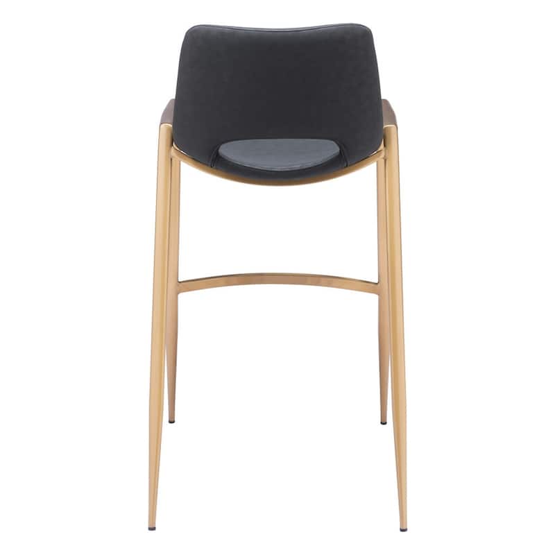 HomeRoots Set of Two 30" Black and Gold Faux Leather and Steel Low Back Bar Height Bar Chairs