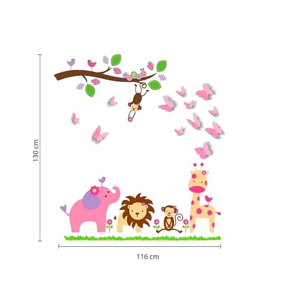 dimension image slide 1 of 3, Walplus Zoo Animal 3D Butterflies Children Wall Sticker Nursery Decor