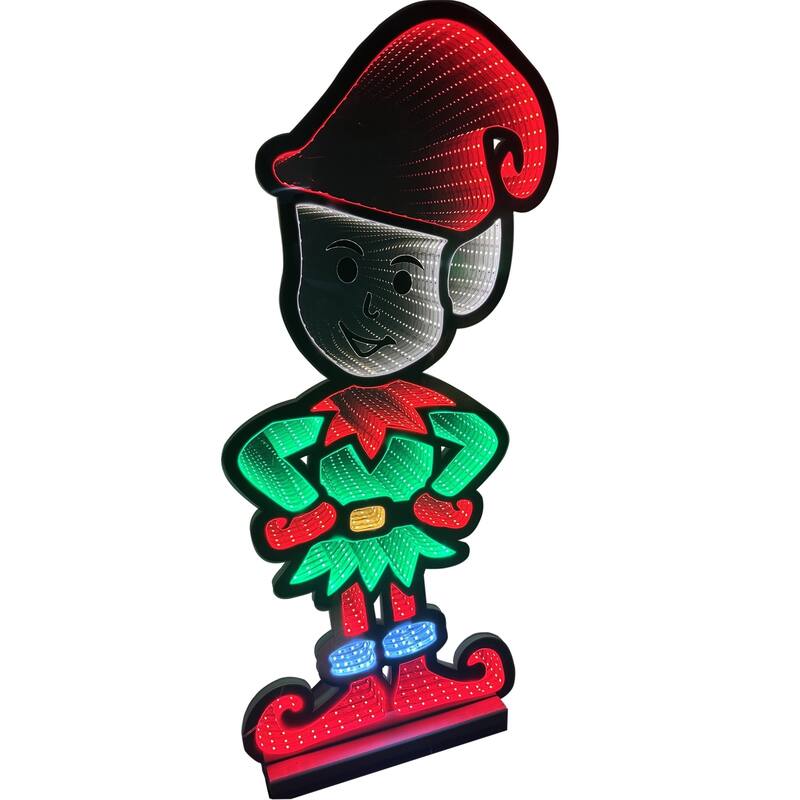 LED Lighted 3D Standing Elf Christmas Infinity Mirror - 24"