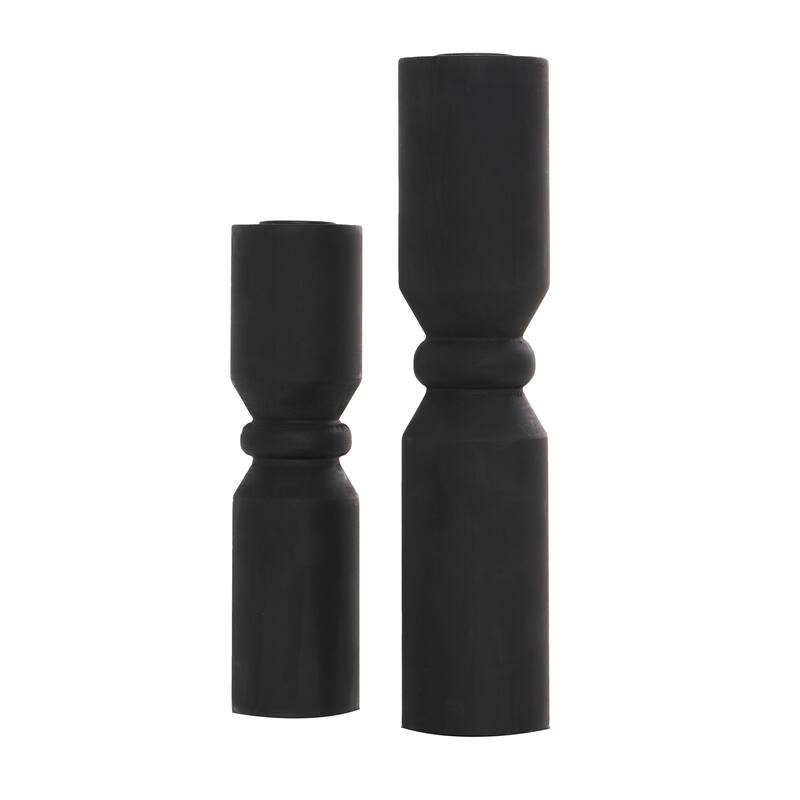 Black Wood Minimalistic Tapered Candle Holder (Set of 2)