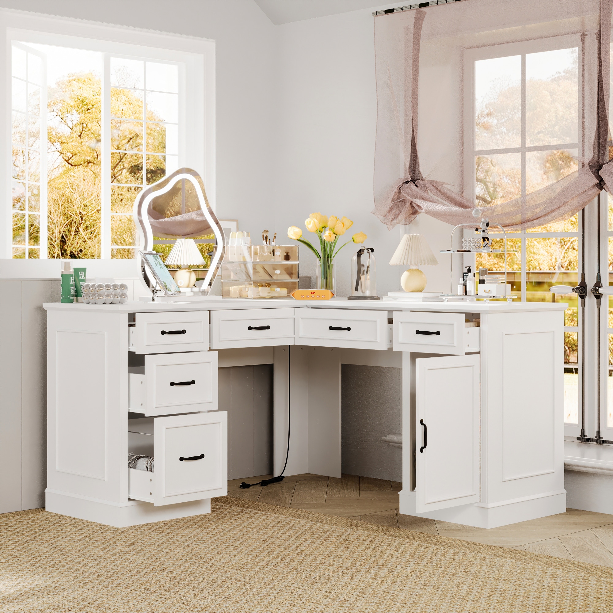 White Corner Vanity Desk: 2 - in - 1 Makeup & Work Station, Space - Saving  Bedroom Vanity Dresser - Bed Bath & Beyond - 43005951