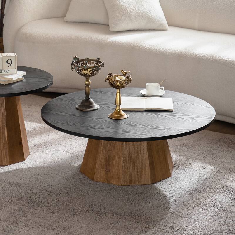 Round Coffee Table Sturdy Pedestal Wooden Tea Table for Living Room Easy to Assemble