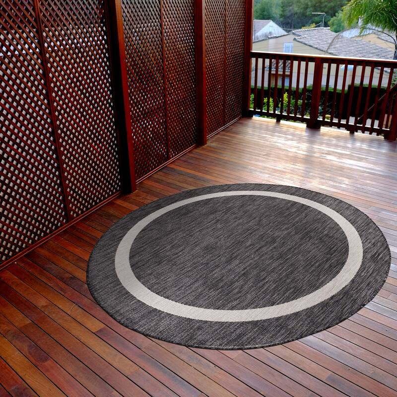 Beverly Rug Modern Bordered Indoor Outdoor Rug, Outside Carpet for Patio, Deck, Porch
