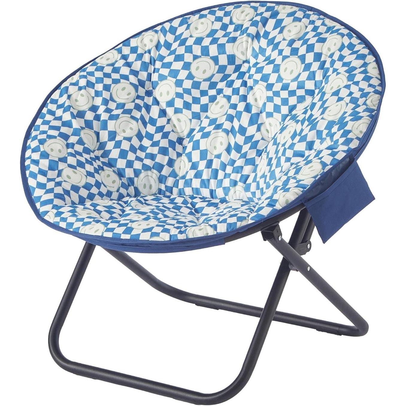 Urban Lifestyle Smiley Face Blue Checkered Saucer Chair