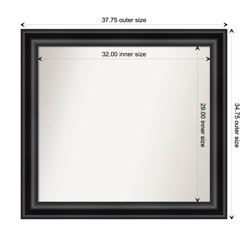Grand Black Framed Non-Beveled Custom Wall Mirror, Bathroom Vanity Mirror - Outer Size: 37.75 x 34.75