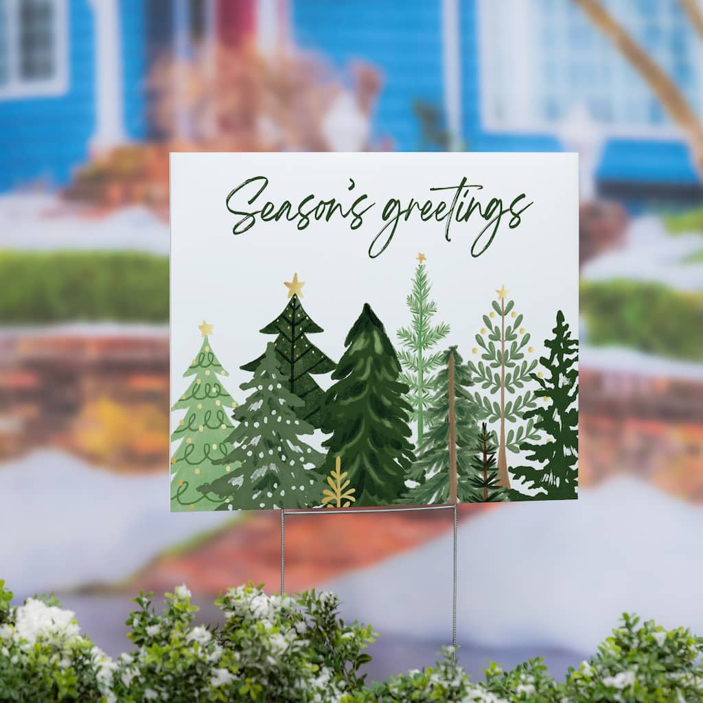 Shades of Green Yard Sign - "Seasons Greetings" - 24" x 18" - Multicolor
