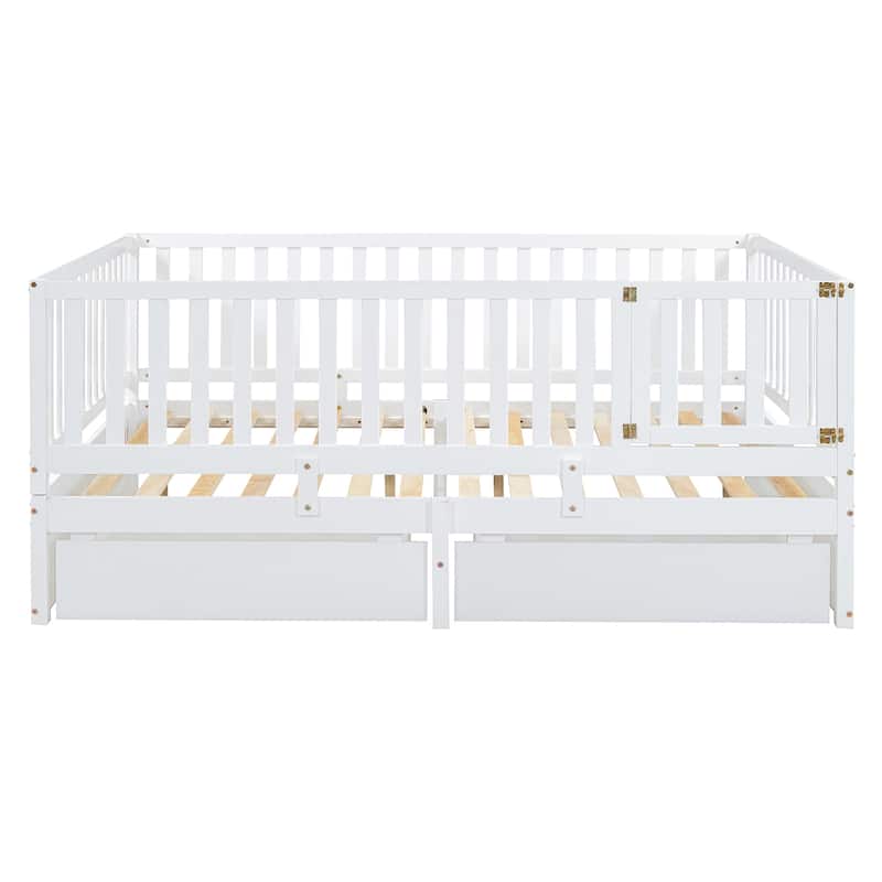 Pine Wood Daybed with Removable Fence Guardrails & Dual Storage Drawers by Harper&Bright Designs