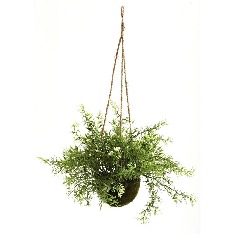 Artificial Hanging Basket Set of 3 - Mini Ruscus Sedum Sprengeri - 15" Decorative Plants