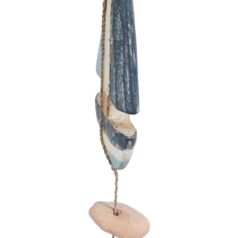 Decorative Wooden Boat Hanging Beaded Garland - 39", Blue & White