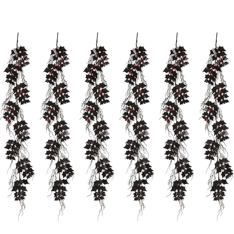Glitzhome 6' Long LED Lighted Halloween Bat Garland Wall Hanging Decor - 6-Piece Garland