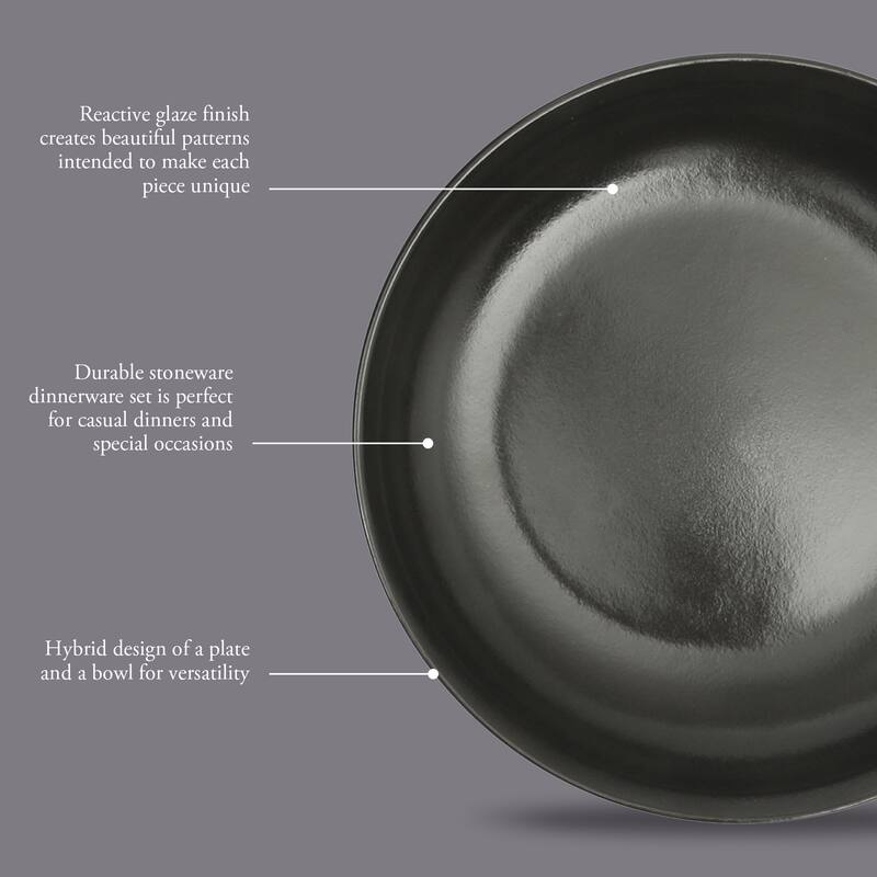 Gibson Elite Beckett 4-Piece Dinner Bowl Set - Reactive Glaze Stoneware - Shallow Pasta Bowls