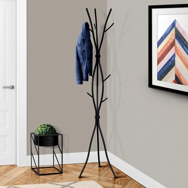 74-Inch Tall Freestanding Coat Rack with Metal Frame 11 Hooks Entryway Umbrella Stand - 74'' H X 18.5'' W X 18.5'' D
