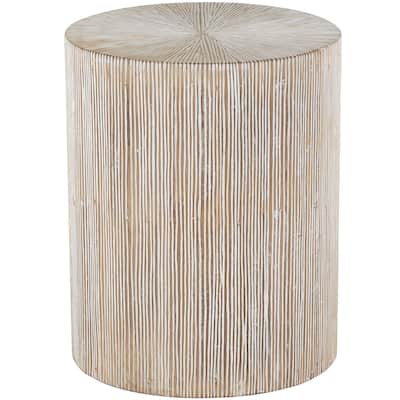 Wooden Starburst Drum Side End Accent Table with White Accents - Brown - Roche River Decor