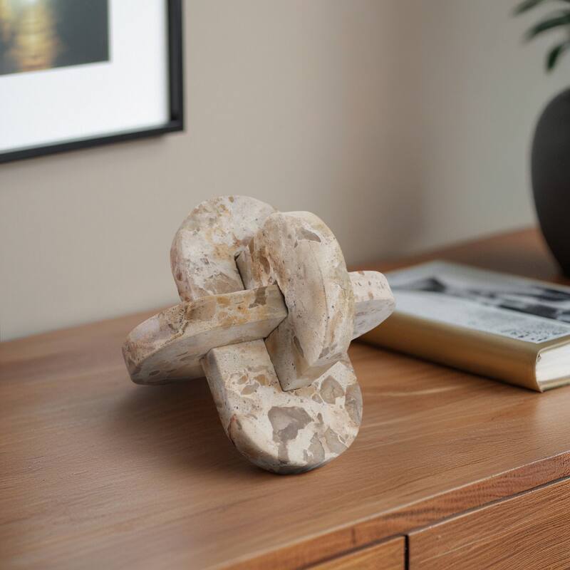 Stone Marble Decorative Object Interlocking Sculptural Form Accent - 9" x 9" x 9"