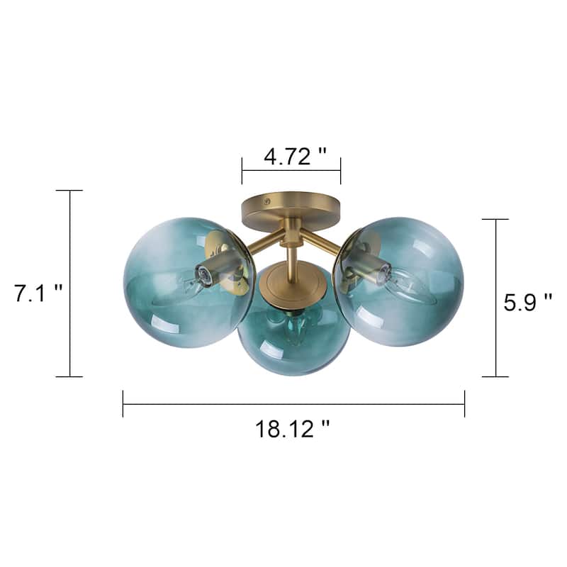 Modern 3-Light Semi Flush Mount With Opal Glass Shade