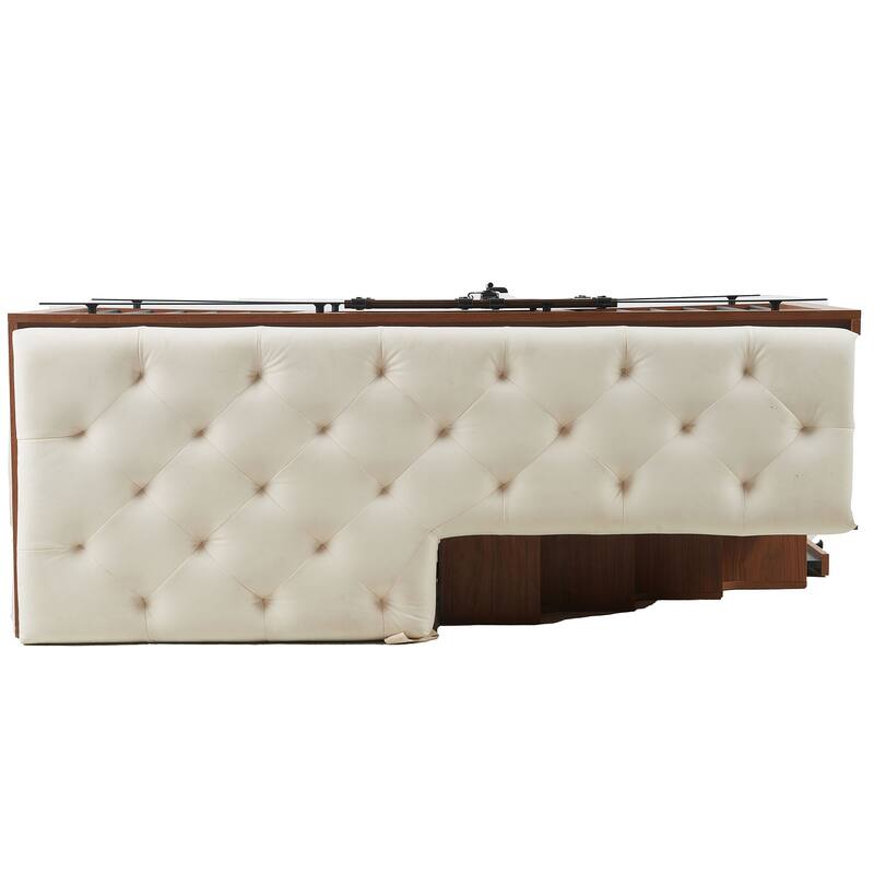 56" Wooden Dog Kennel with Designed Pet Stairs, Sliding Barn Door, Removable Cushion