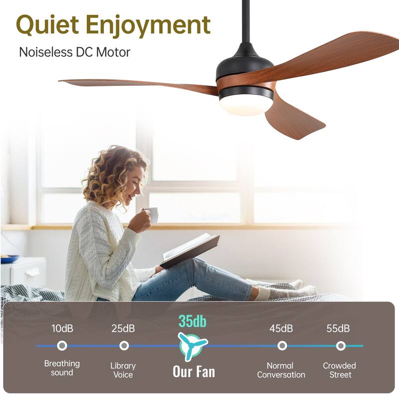 Sofucor 52 Inch Energy Efficient Ceiling Fan with Light and Remote,6-Speed Reversible,3 ABS Blades,Dimmable 3-Color LED,Timer