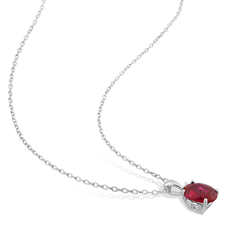Miadora 8 4/5ct TGW Oval Created Ruby Set of Necklace and Earrings in Sterling Silver