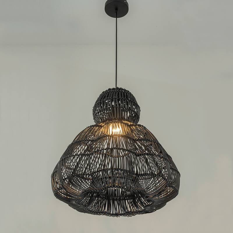 Ciel 1-Light Wicker Outdoor Pendant Light, Coastal Boho Style Scalloped- Handwoven