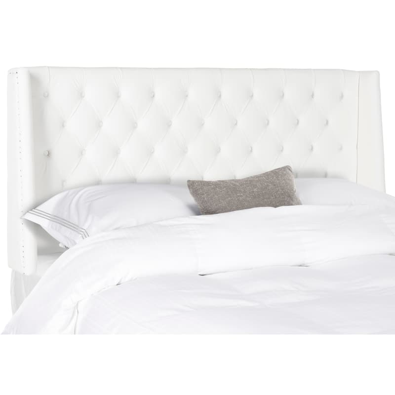 SAFAVIEH Shandra Taupe Linen Upholstered Tufted Wingback Headboard (Full)