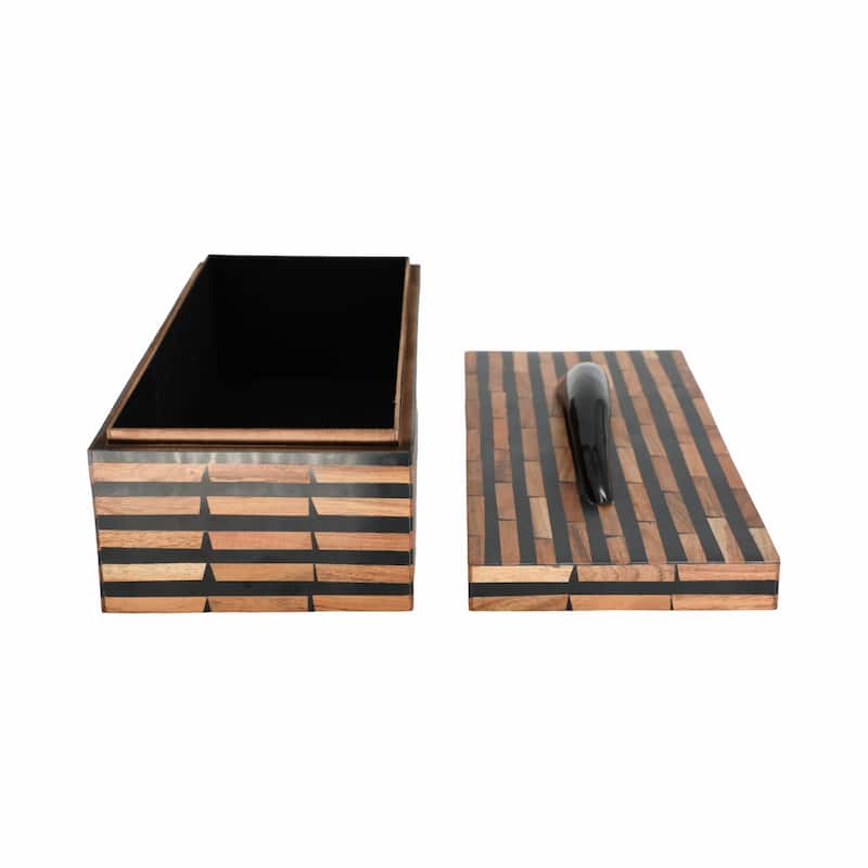 Brick-Pattern Decorative Box with Lid - 17", Black & Brown - 17.0"
