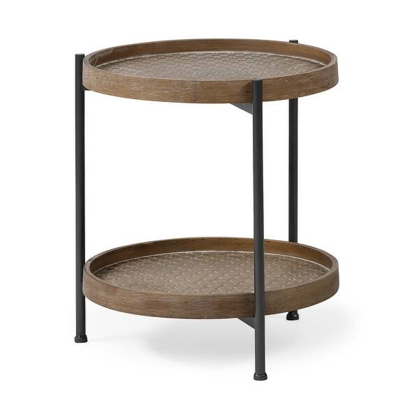 Brown Double Tier Embossed End Table Brown Double Tier Embossed End Table