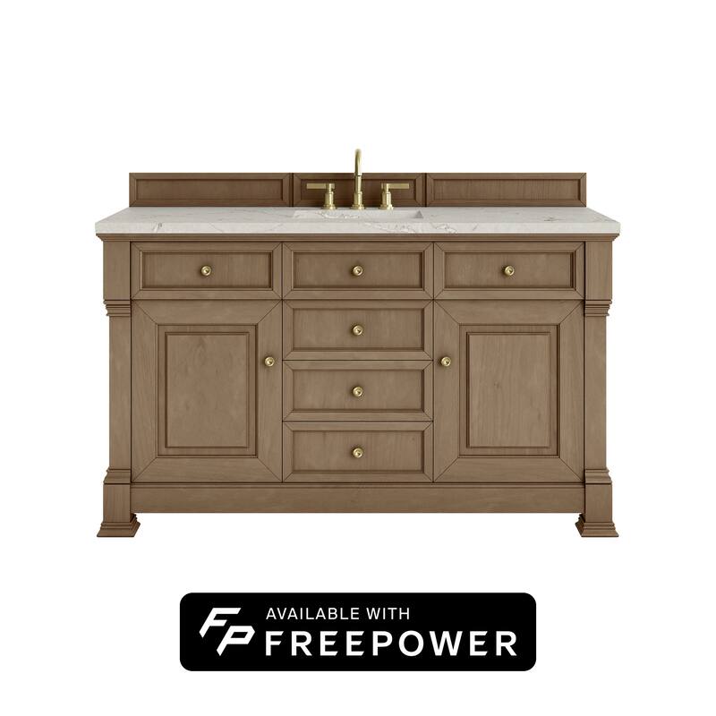 Brookfield 60" Single Vanity, Pecan w/FreePower Wireless Charger