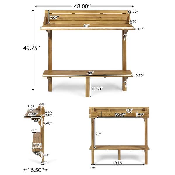 dimension image slide 1 of 2, Caribbean Outdoor Acacia Balcony Bar Table by Christopher Knight Home - 48.00"L x 16.50"W x 49.75"H