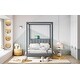 preview thumbnail 22 of 39, Canvas-upholstered Canopy Bed - Platform Wingback Bed Frame with USB, Type-C Ports Headboard, 4 Canopy Columns, 2 Sides Pocket