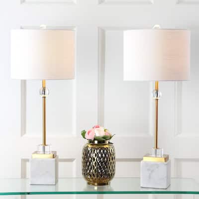 Jeffrey 30" Marble/Crystal LED Table Lamp, Brass (Set of 2) by JONATHAN Y