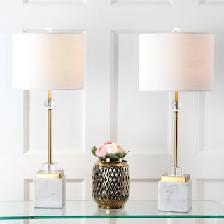 Jeffrey 30" Marble/Crystal LED Table Lamp, Brass (Set of 2) by JONATHAN  Y