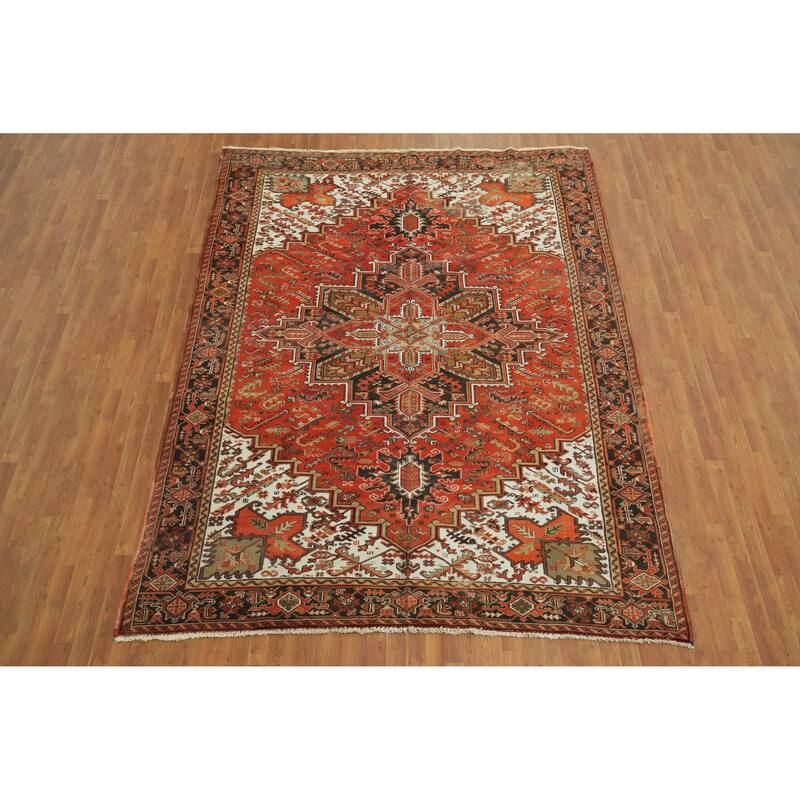Hand Knotted Oriental 100% Wool Carpet Traditional Medallion Oranges & Rust Heriz Area Rug - 11' 3'' X 8' 4''