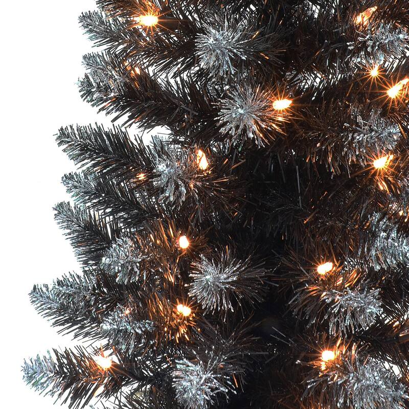 3' Potted Black Pine Slim Artificial Christmas Tree, Clear Lights - 3 Foot