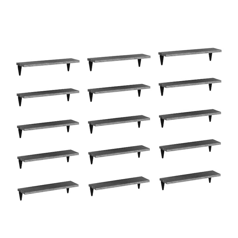 Wallniture Arras 17x4.5" Floating Bookshelves, Hanging Shelves for Living Room, Farmhouse Decor, Custom Finish and Piece Options - 15 Pieces Gray