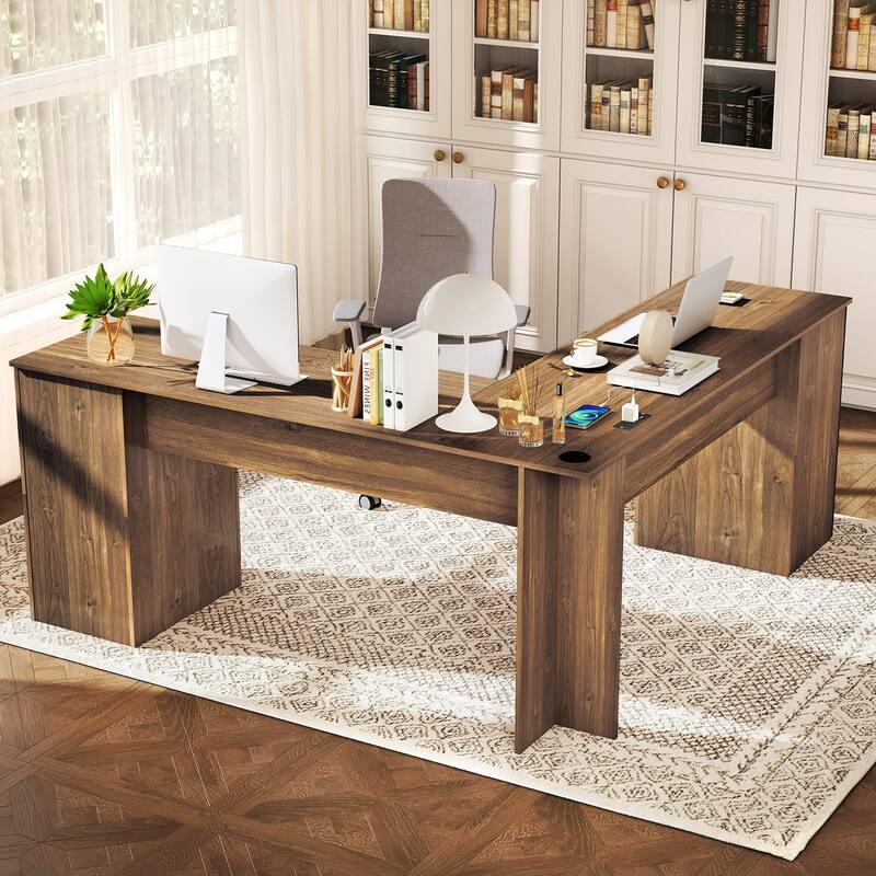 Gymax 66 Inch L-Shaped Computer Desk Spacious Corner Desk w/ Drawers &